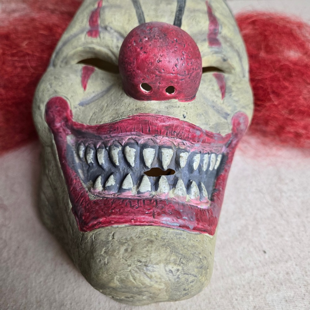 Spirit Halloween Evil Clown Mask Adult One Size Red Beige Excellent Latex Hair